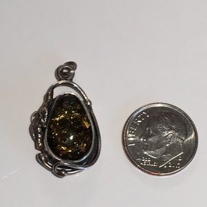 Green amber sterling silver pendant